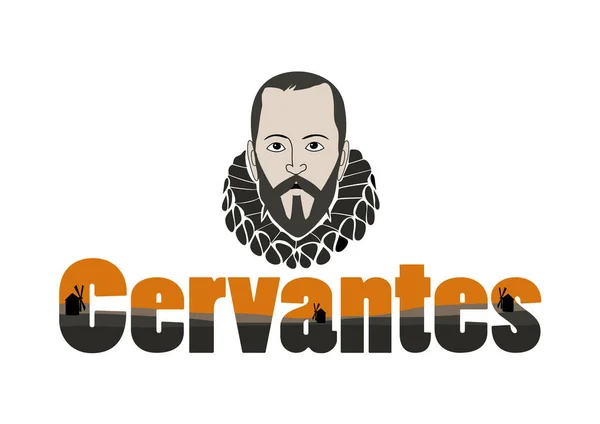 Het Woord Cervantes Met Vector Illustratie Van Miguel Cervantes Saavedra — Stockvector