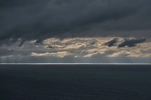 Stormlandschap Aan Oceaan Getxo Baskenland Spanje Met Grijze Wolken Regen — Stockfoto