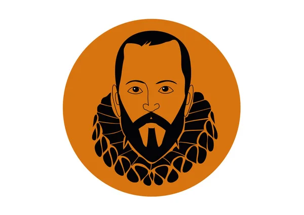 Miguel de Cervantes Saavedra 'nın Vektör İllüstrasyonu, İspanyol yazar Don Kişot de la Mancha. Turuncu