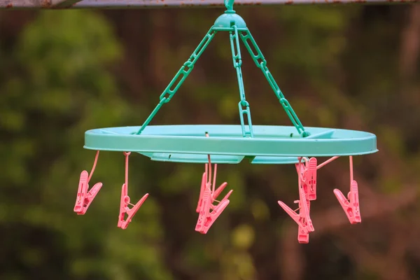 Clothespins on a washing line — Stock Photo, Image