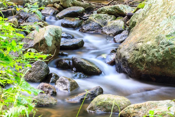 Cachoeira e rochas cobertas de musgo — Fotografia de Stock