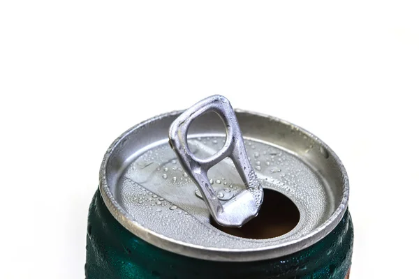 Closeup shot from the pull ring on a beverage can — Stock Photo, Image