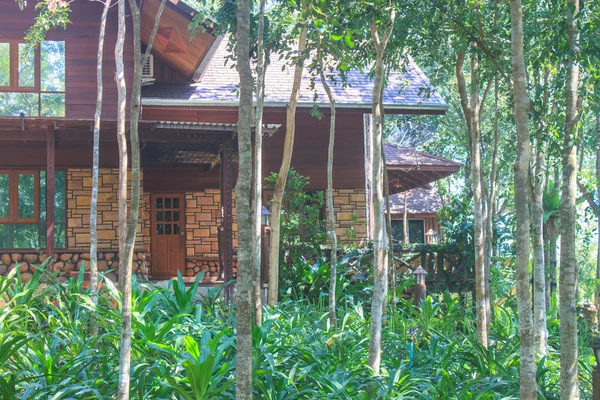 Casa de madeira e projeto da arquitetura do jardim — Fotografia de Stock