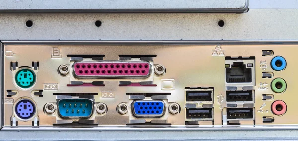 Close up rear panel of computer — Stock Photo, Image