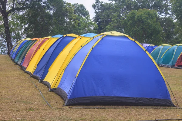 Tenda colorida no acampamento — Fotografia de Stock