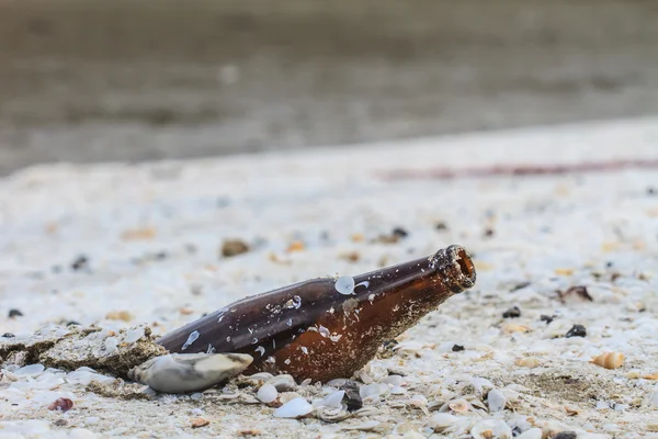 Bottle on the sand beach — Stock Photo, Image