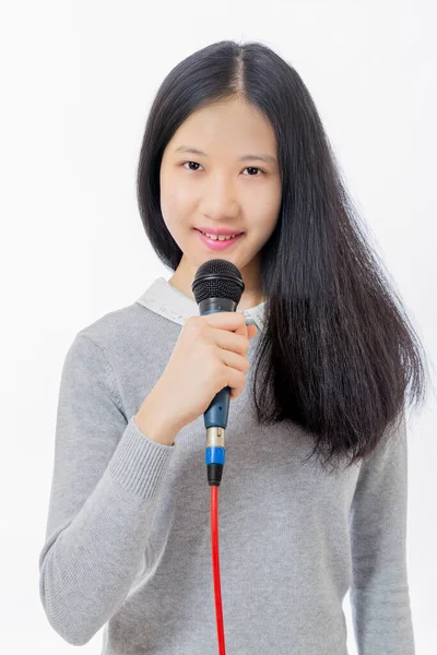 Chinese Taiwanese Teenage Girl Holding Microphone — Stock Photo, Image