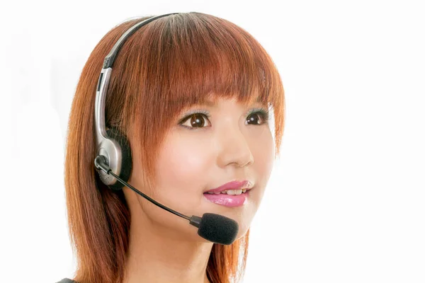 Chinese Female Wearing Headset Microphone — Stock Photo, Image