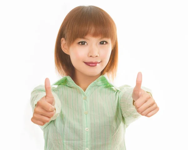 Asian Woman Formal Business Shirt Two Thumbs — Stock Photo, Image