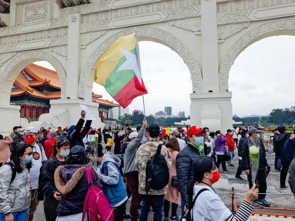 Taipei Taiwan Março 2021 Protestos Comunidade Mianmar Taipé Contra Golpe — Fotografia de Stock