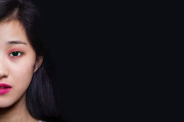 Polovina Obličeje Krása Portrét Krásné Asijské Americké Módní Model Make — Stock fotografie