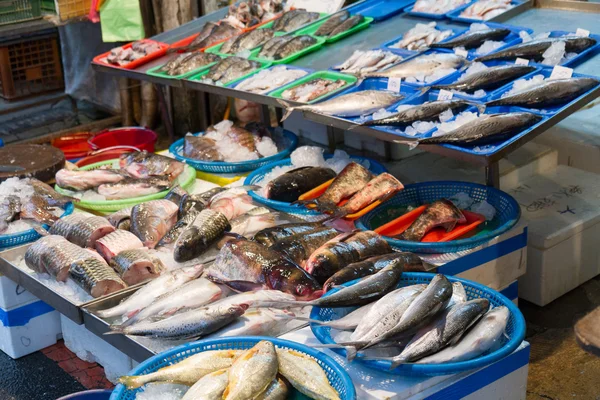 Rauwe vis op traditionele markt in Taiwan — Stockfoto