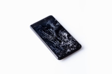 hareket eden telefon ile kırık ekran üzerinde beyaz izole. 