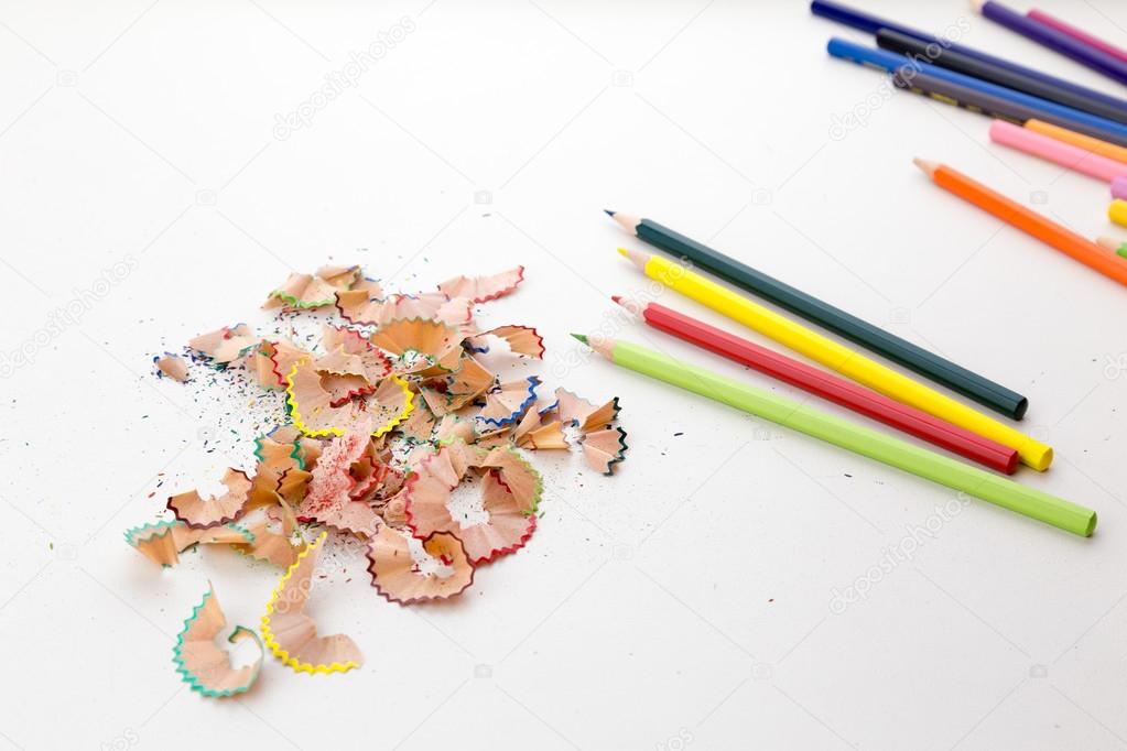 Color pencil crayons and pencil shavings