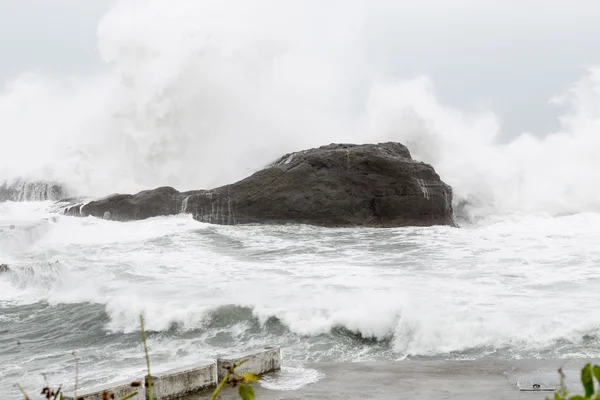 Mar tempestuoso com ondas batendo em rochas — Fotografia de Stock