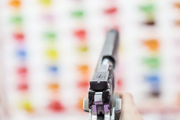 Shooting game at carnival, POV — Stock Photo, Image