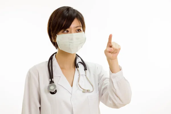 Asian female doctor pressing virtual screen — Stock Photo, Image