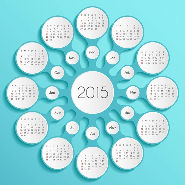 Metaball cyan calendar 2015 — Stock Vector