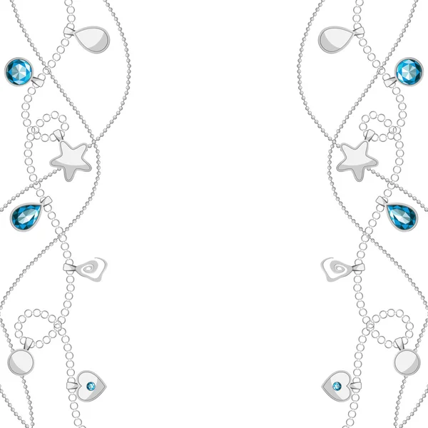 Fondo con cadenas de plata y cristales azules — Archivo Imágenes Vectoriales