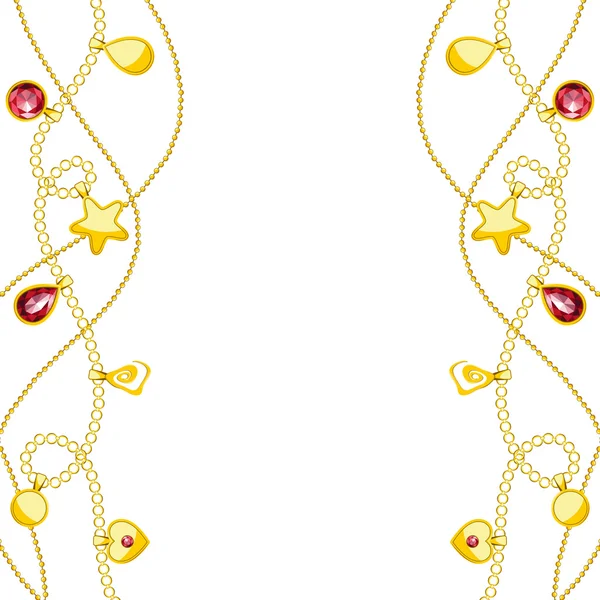 Фон с золотыми цепями и красными кристаллами Лицензионные Стоковые Иллюстрации