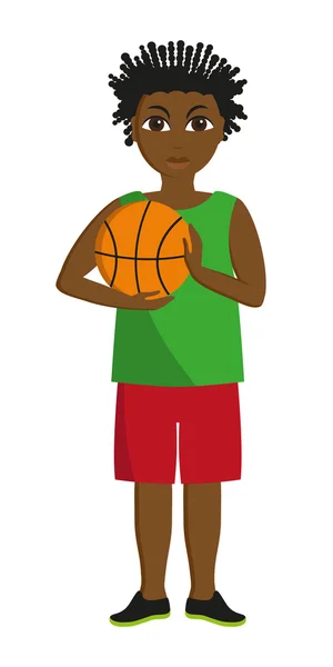 Niño africano con una pelota de baloncesto — Vector de stock