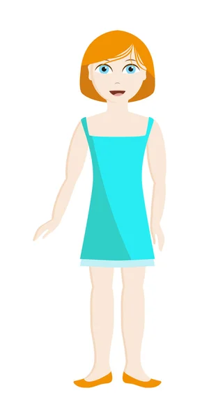 La fille aux cheveux roux dans une robe bleue — Image vectorielle