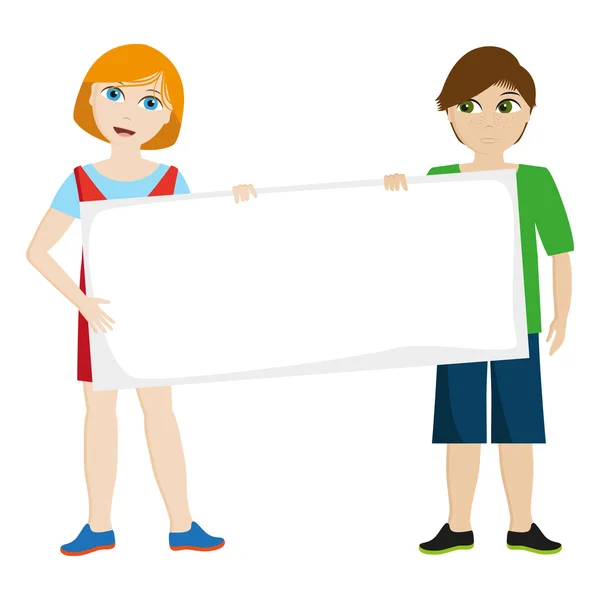 Bir kız ve bir erkek beyaz bir levha ile