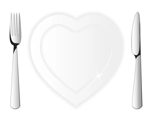 Plaka bir kalp ve çatal bıçak takımı şeklinde