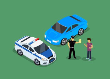 İzometrik polis para cezaları araba tasarım düz izole