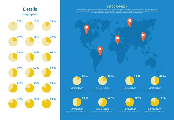 Carte infographique mondiale et graphique à secteurs — Image vectorielle