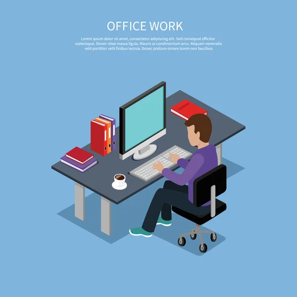 Isometric Man Office Work Interior Design — Stockvector