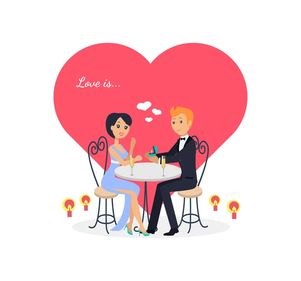 Happy Valentine Day Couple Sitting at Table — 스톡 벡터