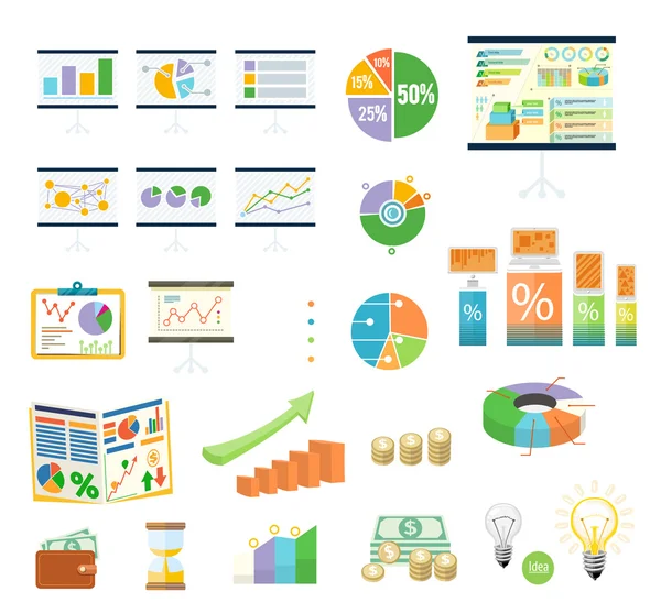 Adatok eszközök pénzügyi Diagramm- és grafikai — Stock Vector