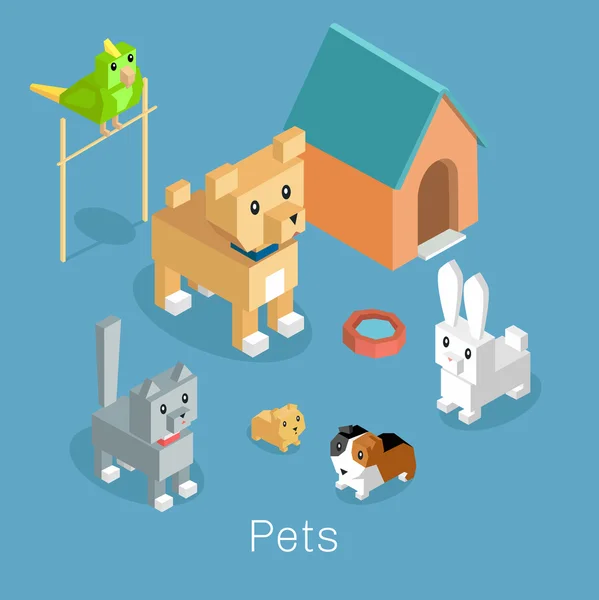 Pets Set Icon Icon Iometric 3d Design — стоковый вектор