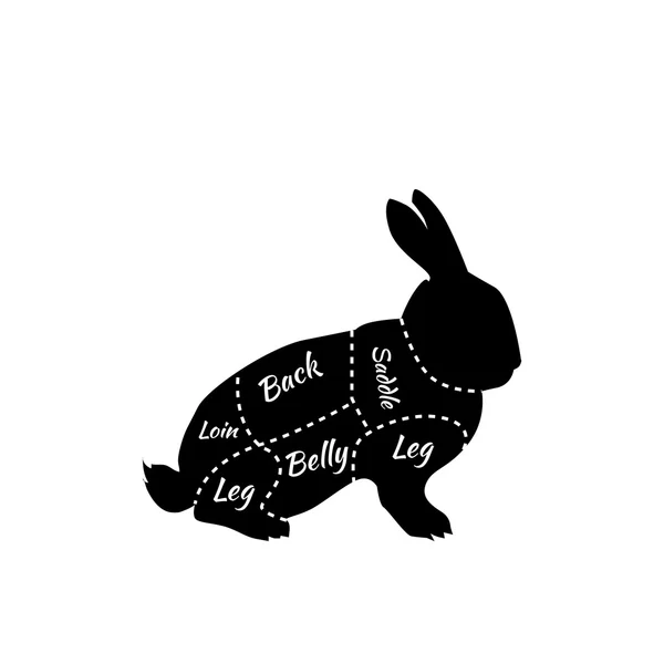 Typographic Rabbit Butcher Cuts Diagram — Stock Vector