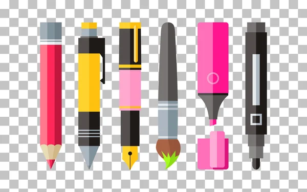 Painting Tools Pen Pencil and Marker Flat Design — ストックベクタ