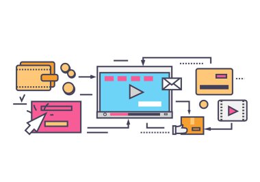 Simge düz stil Viral Video ve sosyal pazarlama