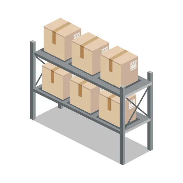 Isometric 3d Shelf with Cartoon Box — Διανυσματικό Αρχείο