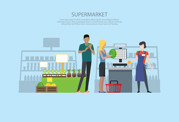 Люди в дизайне интерьера супермаркета