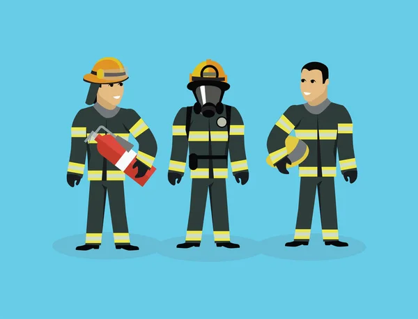 Firefighters Team People Group Flat Style — 스톡 벡터