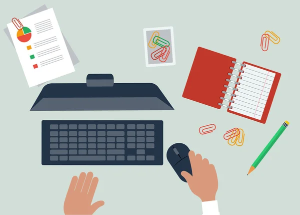 Work Table Document and Laptop Design Flat — Stock vektor