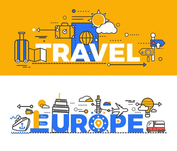 Travel Europe Design Concetto piatto — Vettoriale Stock