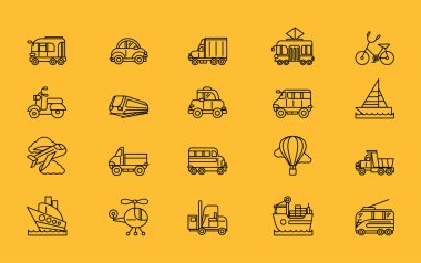 Kinds of Transport Set Black Outline Icons