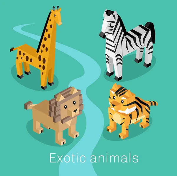Exotické nastavení sady zvířat izometrický 3D design — Stockový vektor