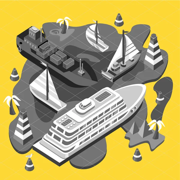 Isometric Set Ships. Sea Transport — Stock Vector