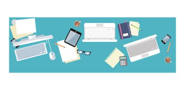 Work Table Document and Laptop Design Flat