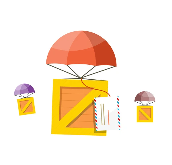 Caja de entrega. Paracaídas de correo aéreo — Vector de stock