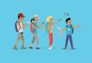 Turist insanlar grubu düz stil