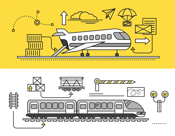 Transporte de mercancías por tren aéreo y ferroviario — Archivo Imágenes Vectoriales