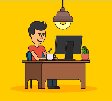 Adam iş bilgisayarla tasarım düz